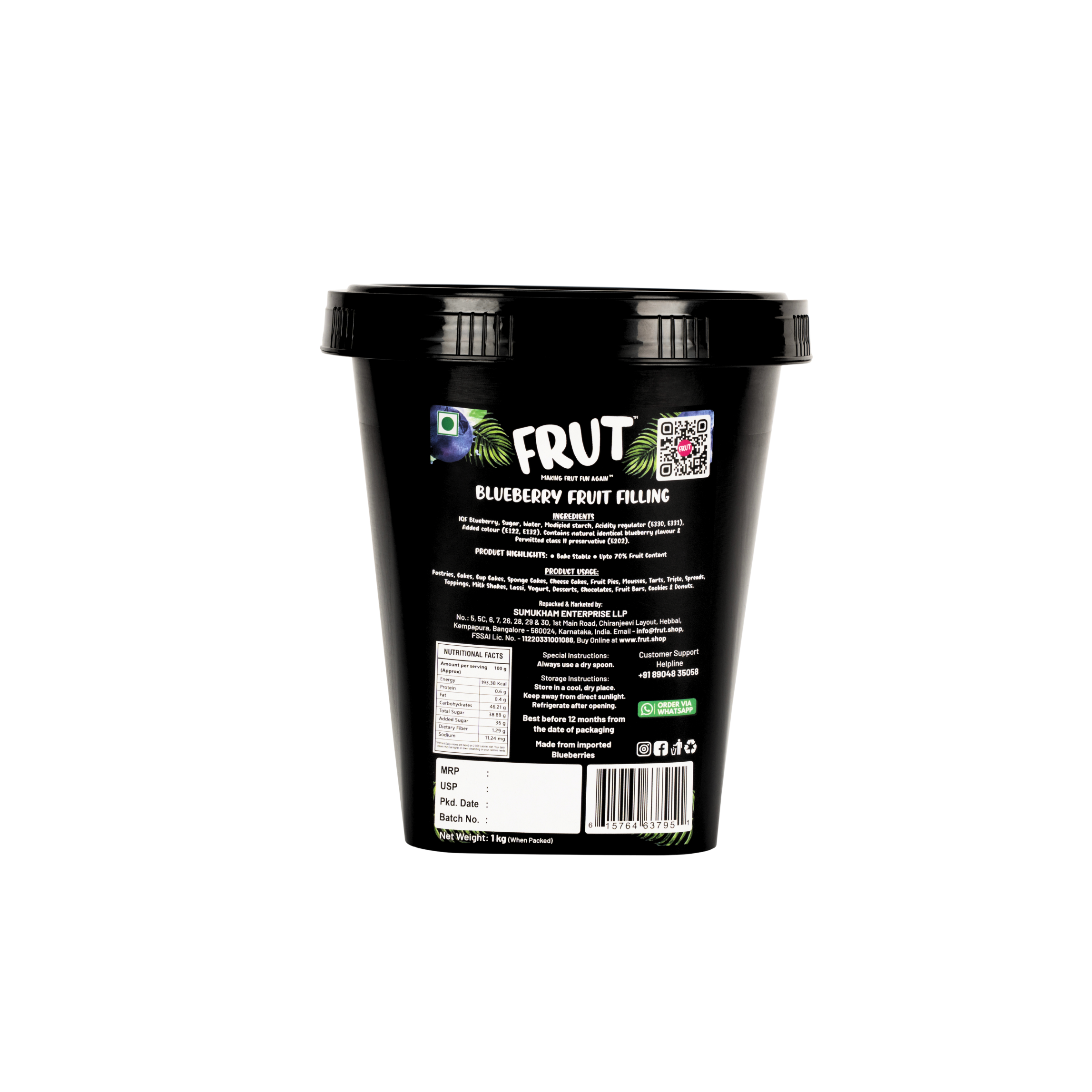 Blueberry Fruit Filling ingredients - frut