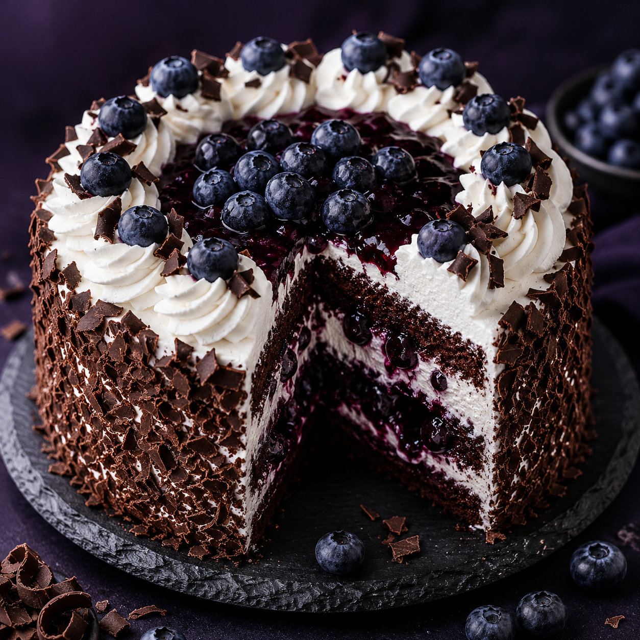 Make your own Blueberry Black Forest Cake with our blueberry fillings