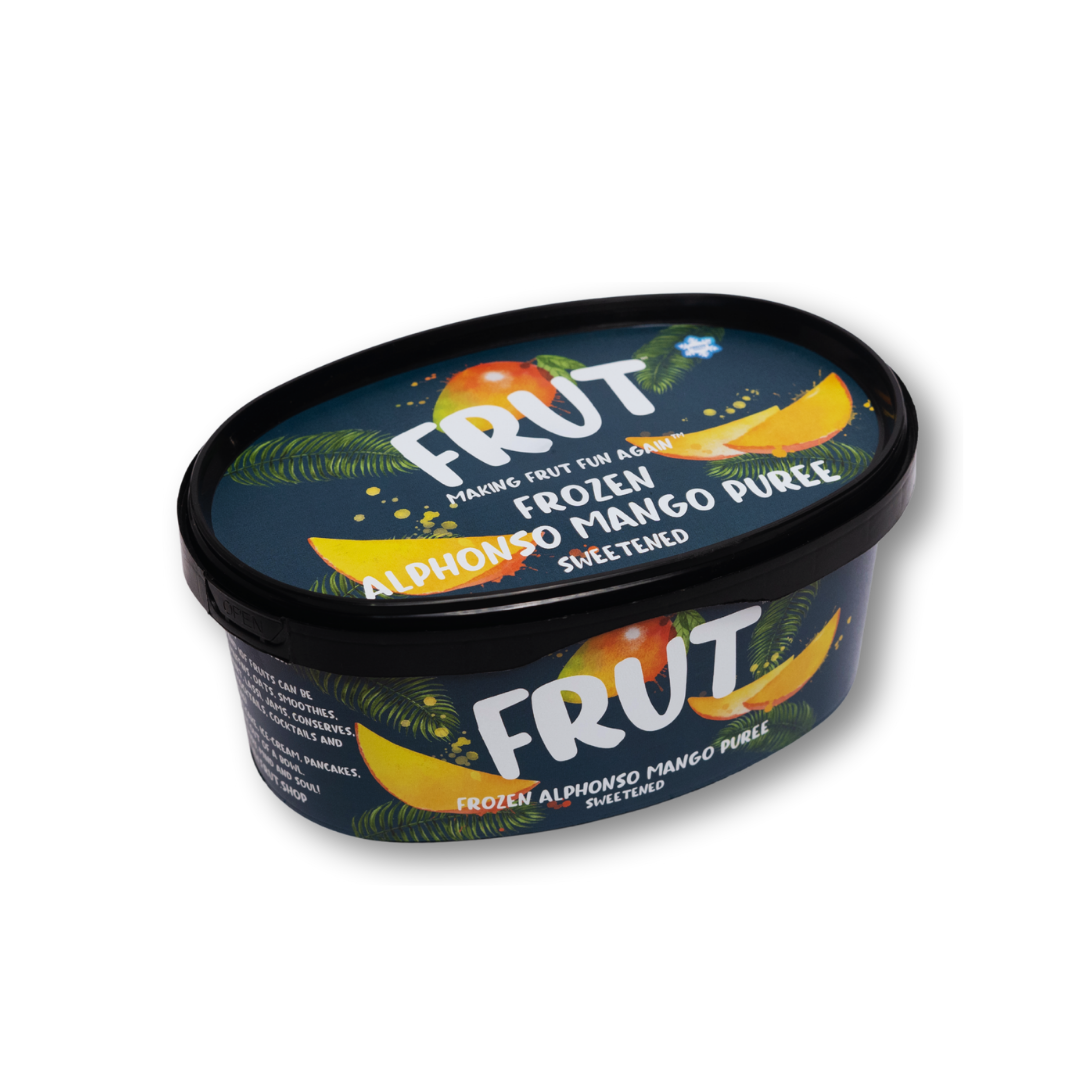 Frozen Alphonso Mango Pulp sweetened 850g - front images with white background | FRUT