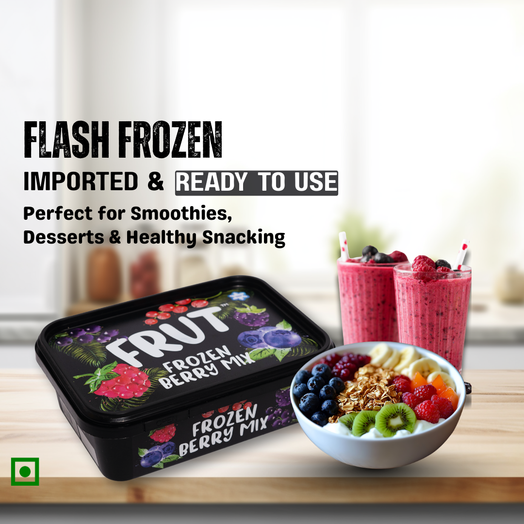 Frozen berry mix by FRUT – flash frozen, imported and ready to use fruits for smoothies, desserts, and healthy snacking – includes blueberries, raspberries, kiwi, and granola bowl
