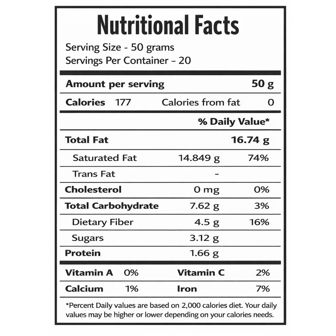 Frut Frozen tender coconut puree nutritional facts