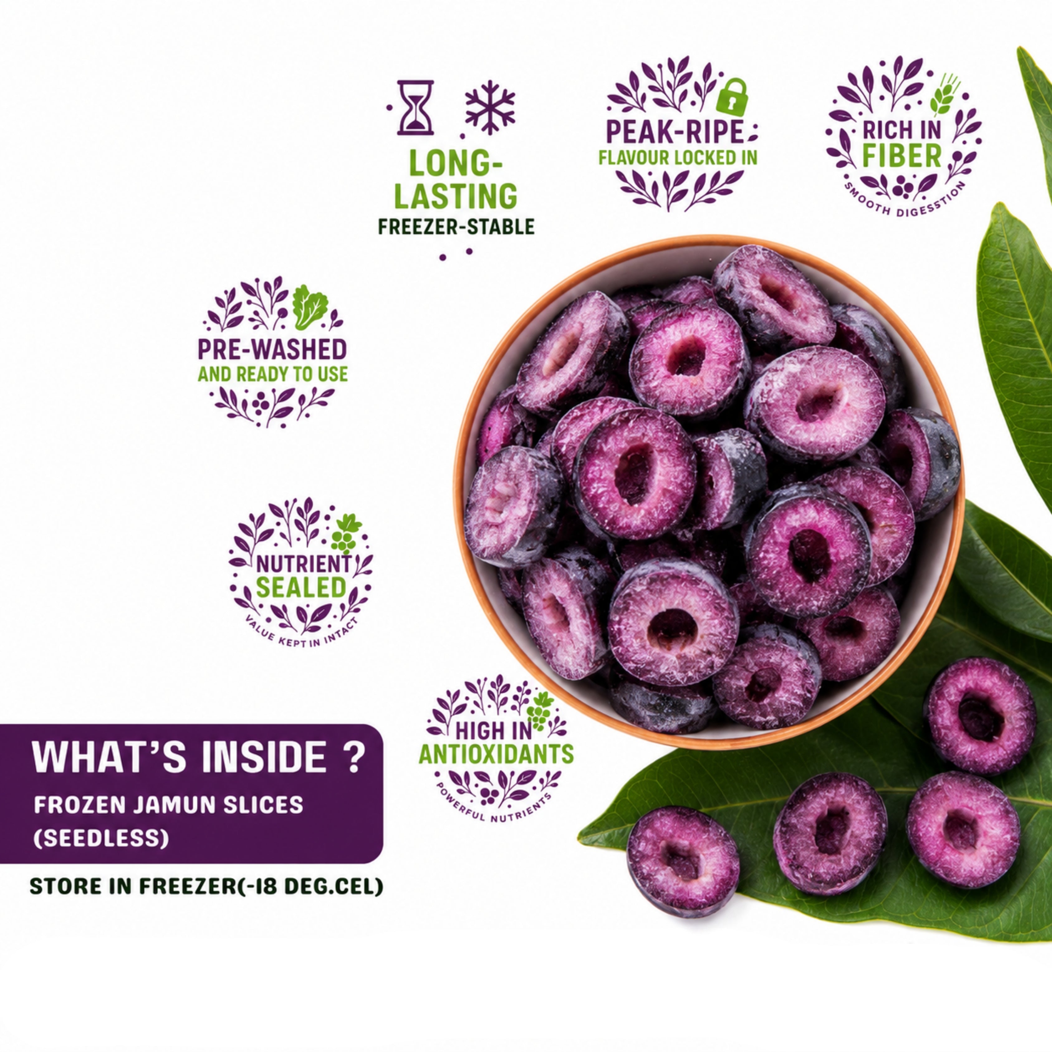 Key features of frozen jamun slices