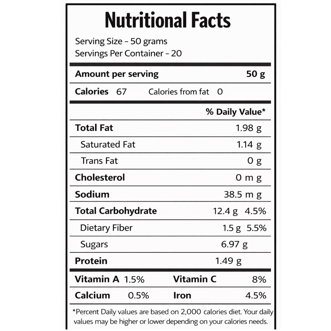 Nutrients of frozen Acai Berry Pulp