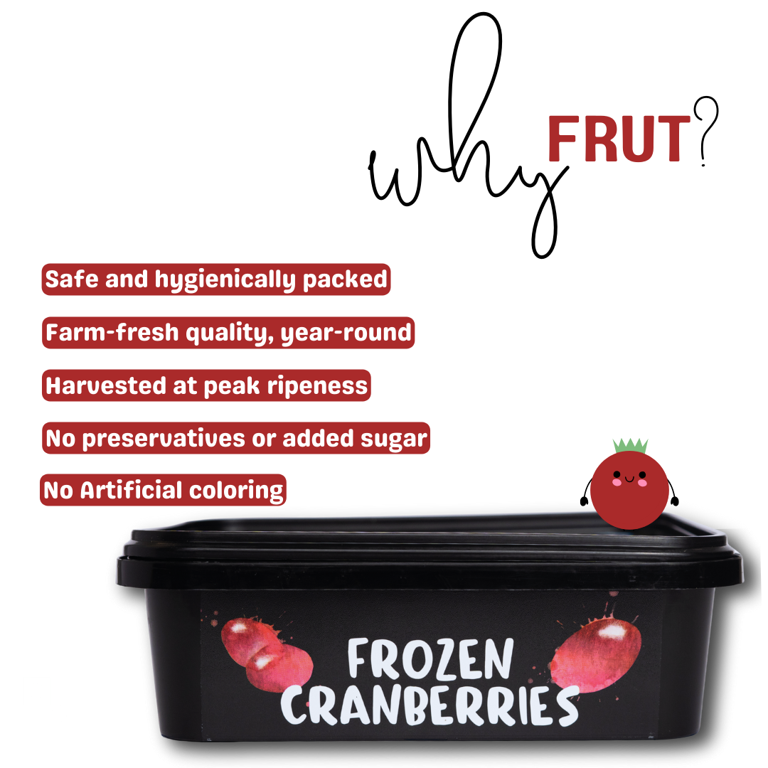 FRUT Frozen Cranberries — hygienically packed, farm-fresh, no preservatives or added sugar.