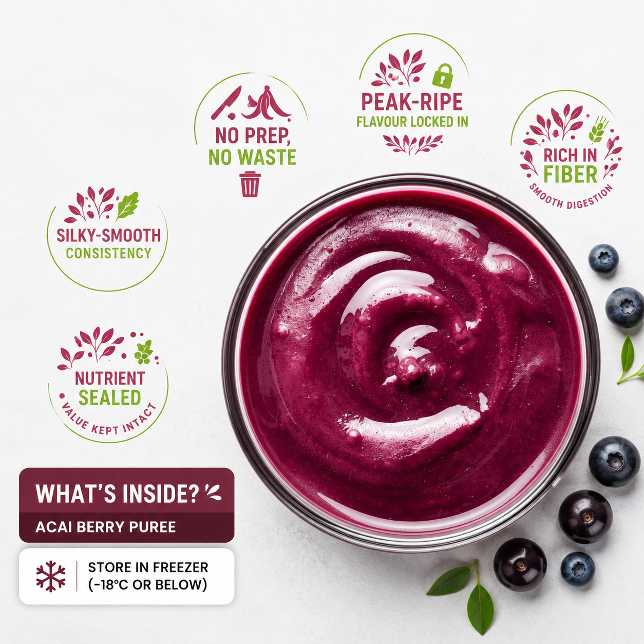 FRUT - buy frozen acai berry puree. unsweetend acai berry