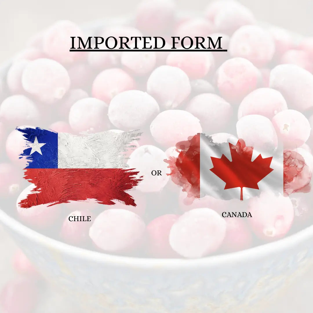 Frut IQF frozen blueberries are imported from Chile and Canada.