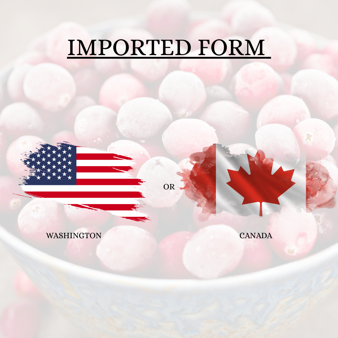 frut frozen canberries are imported fro0m washington or canada as it's the origin for cranberries