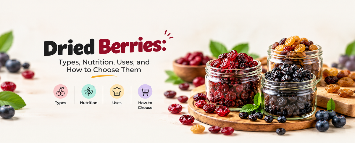 Dried Berries: Types, Nutrition, Uses. Banner