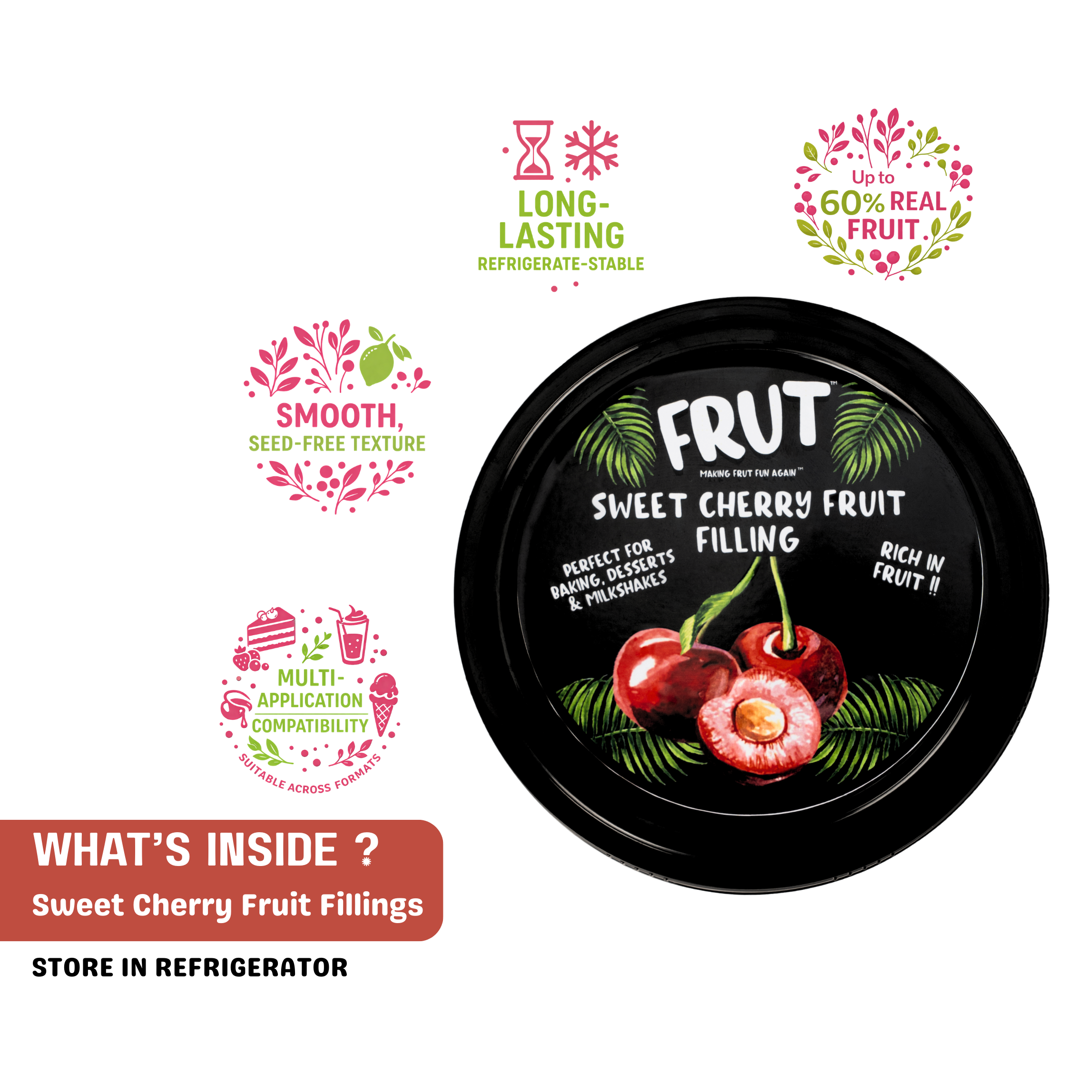 Sweet cherry fillings 1kg - 60% Real fruit best for cakes FRUT