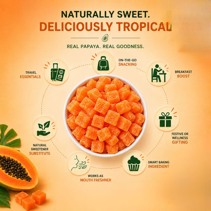 Premium Dried Papaya, Naturally Sweet Healthy Snack by FRUT can be taken or used anywhere