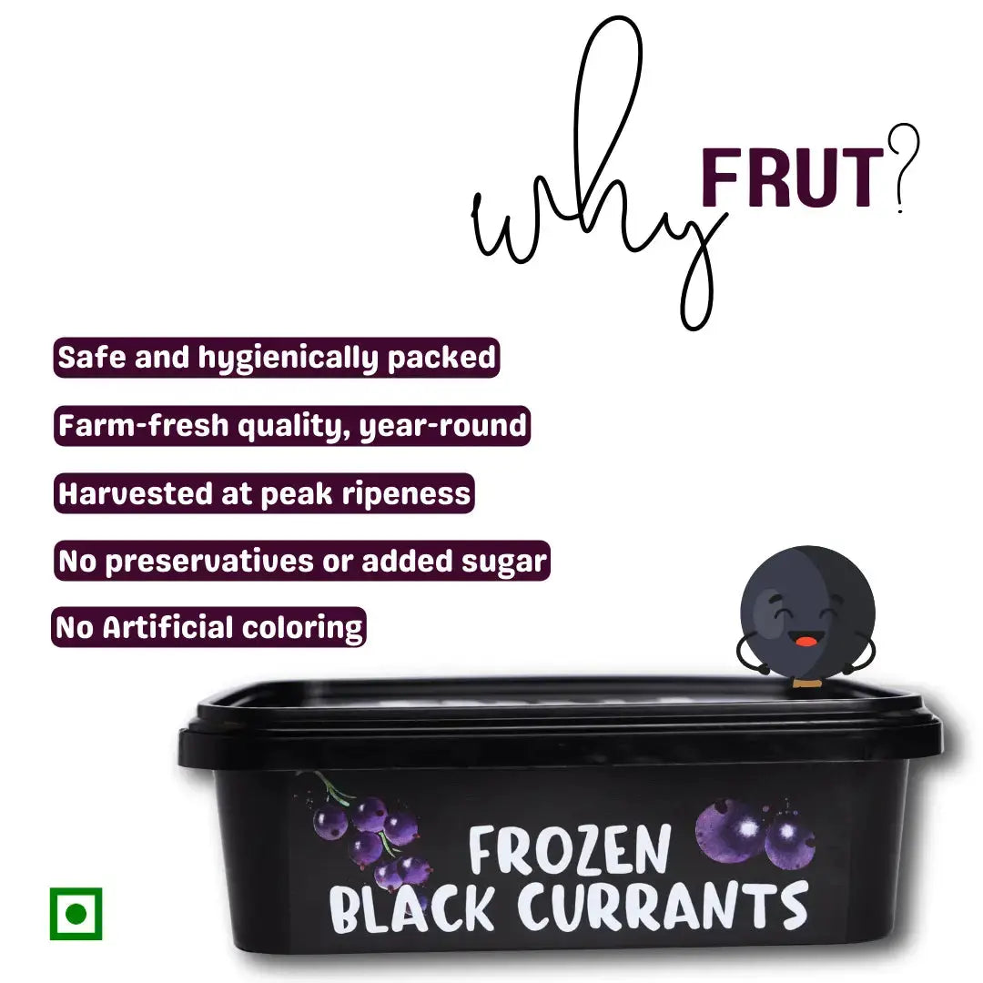Why choose FRUT Frozen Black Currants — safe and hygienically packed, no preservatives, no added sugar, farm-fresh quality year-round.
