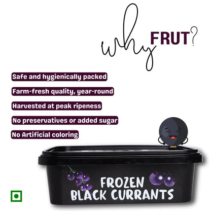 Why choose FRUT Frozen Black Currants — safe and hygienically packed, no preservatives, no added sugar, farm-fresh quality year-round.