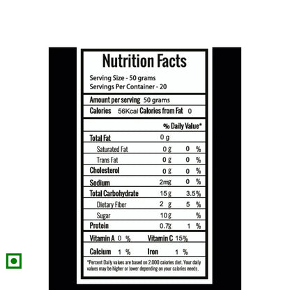 Frut black berry 200g Nutrition facts label with black border on a white background