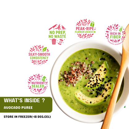 FRUT frozen avocado is rich in fiber, peak ripe falvour locked in, no prep no waste, silky smooth consisitency, and nutrient sealed.