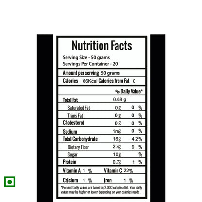 FRUT Frozen Blackberries nutrition facts – 56 kcal per 50g serving, rich in vitamin C, fiber, and antioxidants.