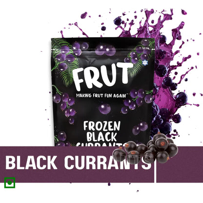 FRUT imported frozen black currants 1kg pouch with animation design - IQF berries (europe country)