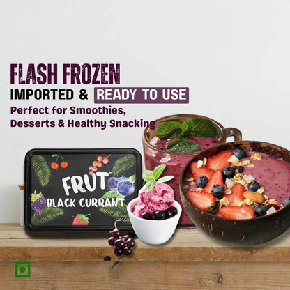 FRUT Black Currant — flash frozen, imported, and ready to use perfect for making smoothie bowls, desserts, ice creams, and healthy snacks. recipes