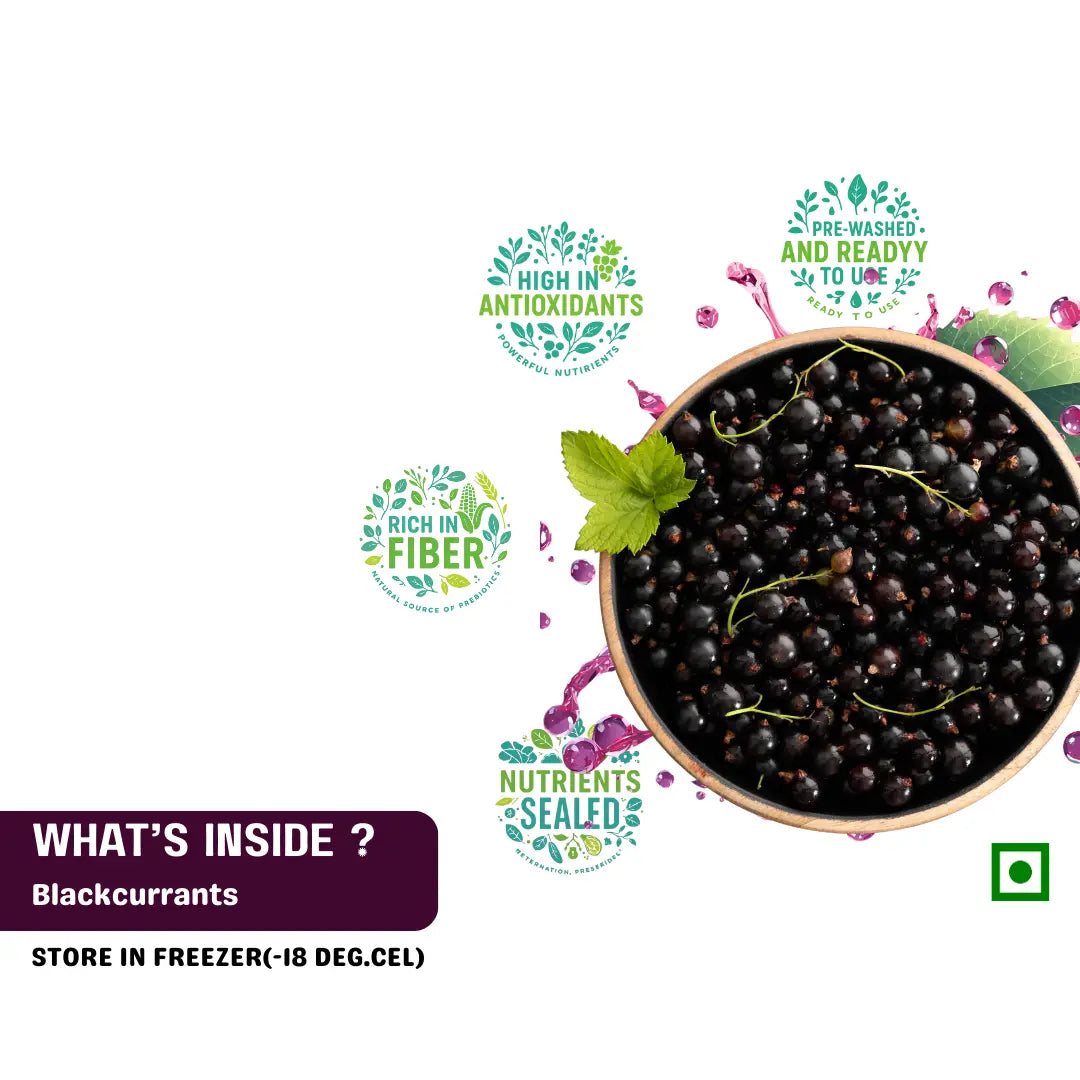 Fresh frozen black currants — high in antioxidants, rich in fiber, and nutrients sealed for freshness.