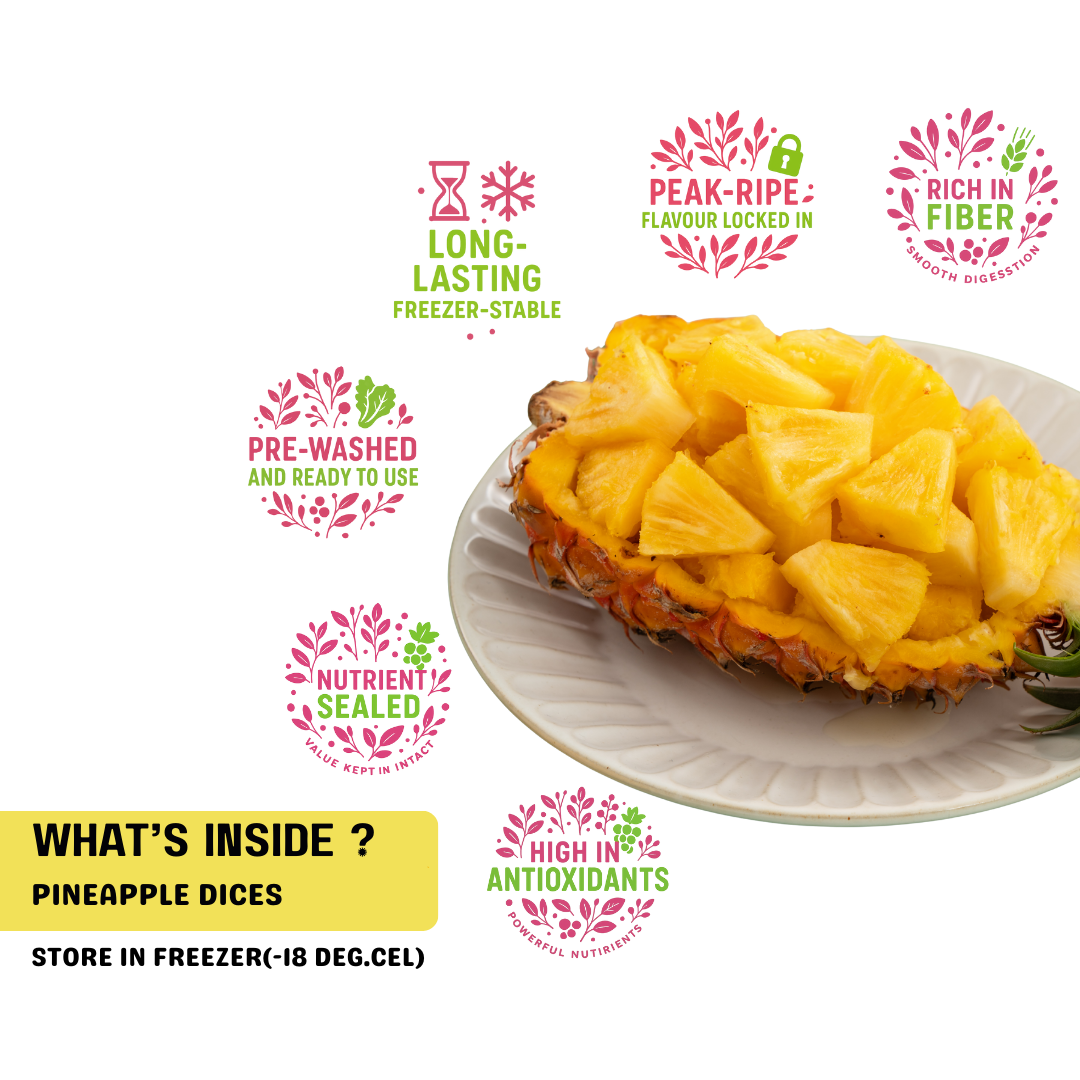 Frozen Pineapple Dices 1kg – Readyto Use Tropical Pineapple | 100% Real Fruit FRUT