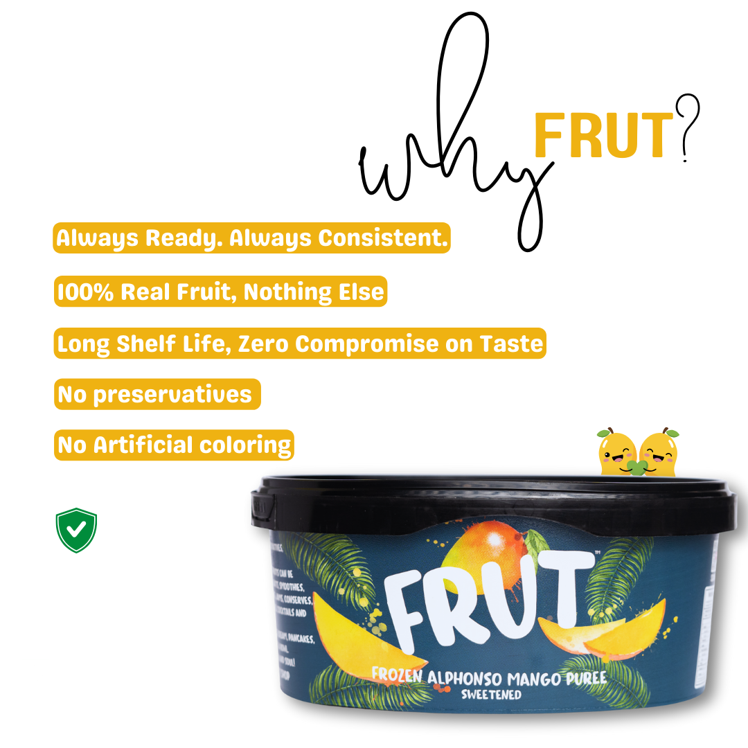 Frozen Alphonso Mango Puree 1kg - Best for Desserts and Shakes, sweetened FRUT