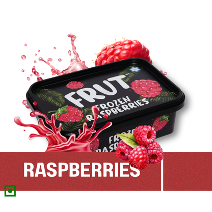 Frut imported frozen raspberries - 200g front image with creative 