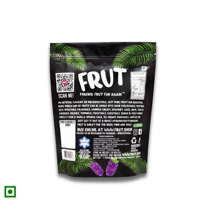 FRUT Imported Frozen Mulberries 1kg pouch - IQF Superfruit Naturally Sweet back image with nutrients and price tag