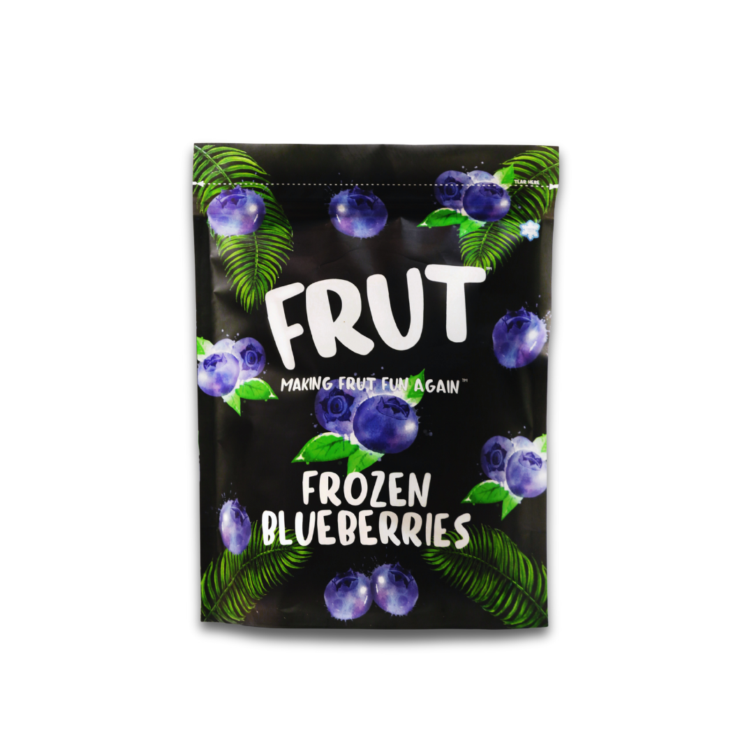 Frut Frozen Blueberries pack front — premium IQF frozen blueberries with no preservatives or added sugar, fresh and ready to use.