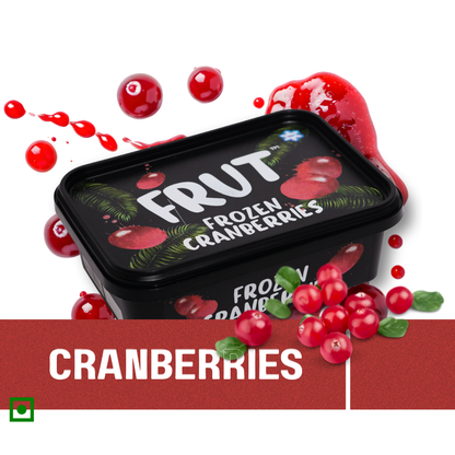 FRUT Frozen Cranberries 400g pack — premium flash-frozen cranberries with nutrients sealed in for freshness.