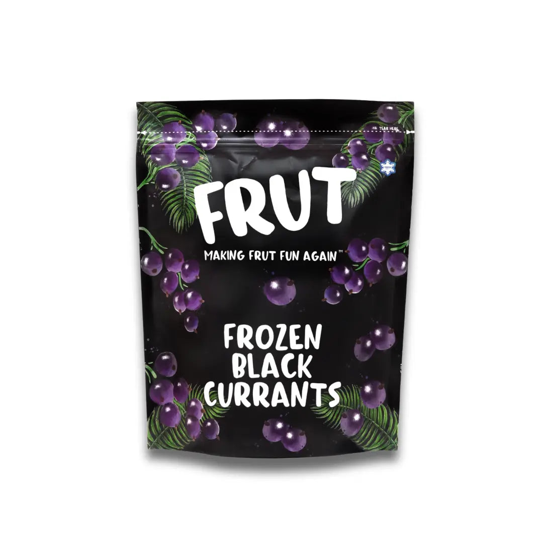 FRUT imported frozen black currants 1kg with pouch - IQF berries, front image
