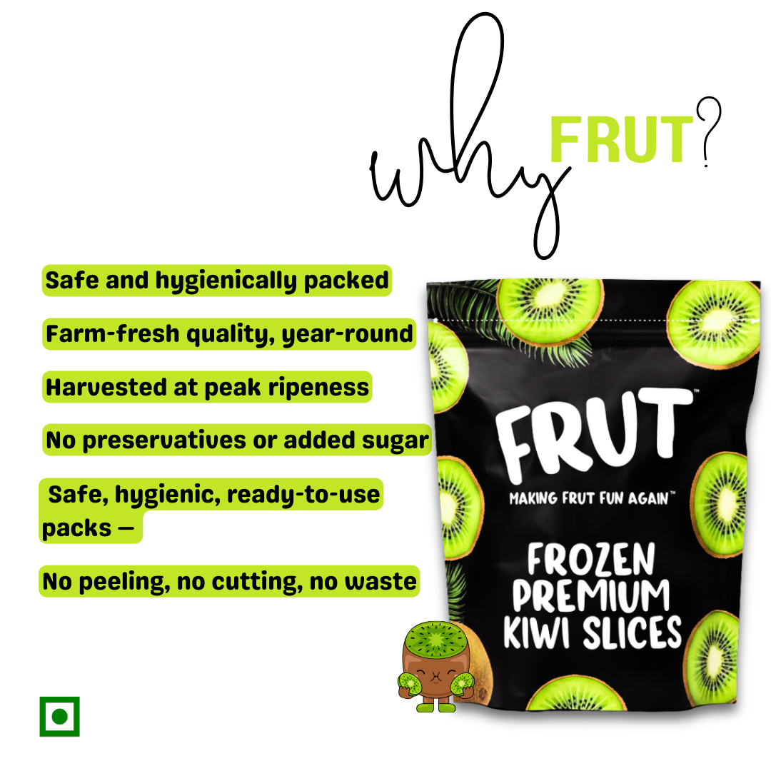 Frut iqf kiwi frut is hygienic, ready to use no preservatives, no added sugar, no peeling, no cutting, no waste product.