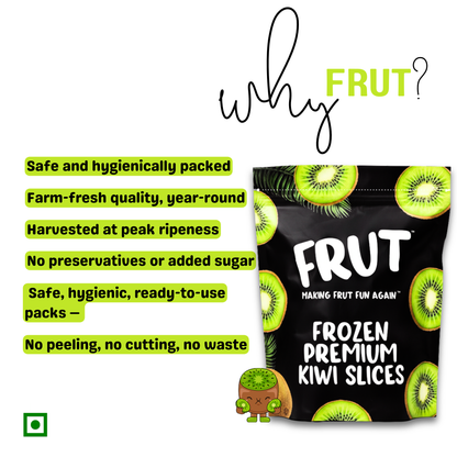 Frut iqf kiwi frut is hygienic, ready to use no preservatives, no added sugar, no peeling, no cutting, no waste product.